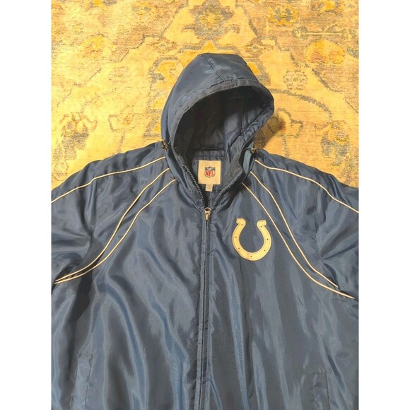 Vintage NFL Indianapolis Colts Hooded Puffer Jacket Mens L Blue Zip Up - Picture 4 of 6